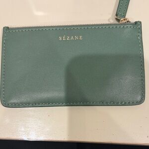 Sezane Teal Leather Card Holder with Gold Accents